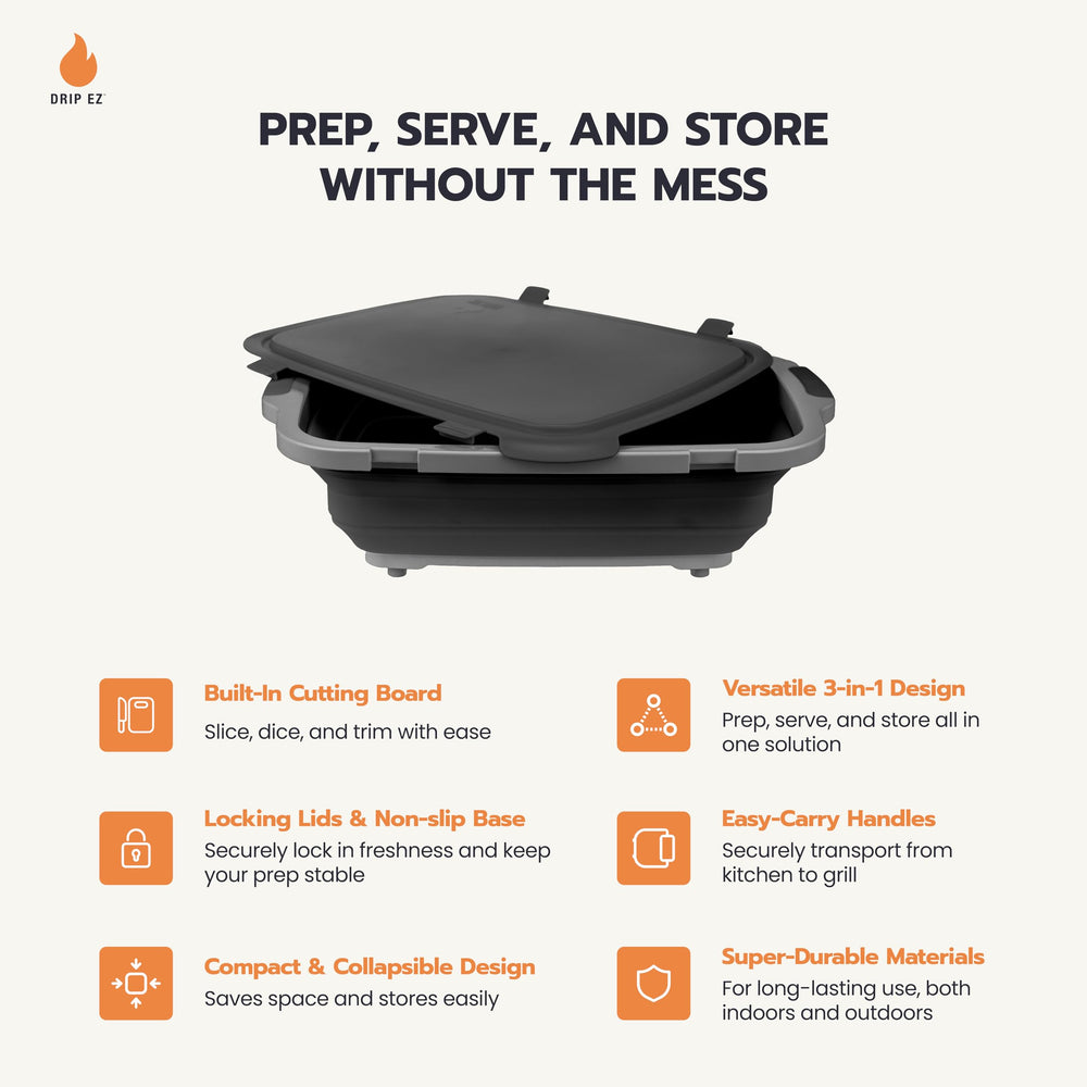 Cutting board feature of Drip EZ BBQ Prep Tub