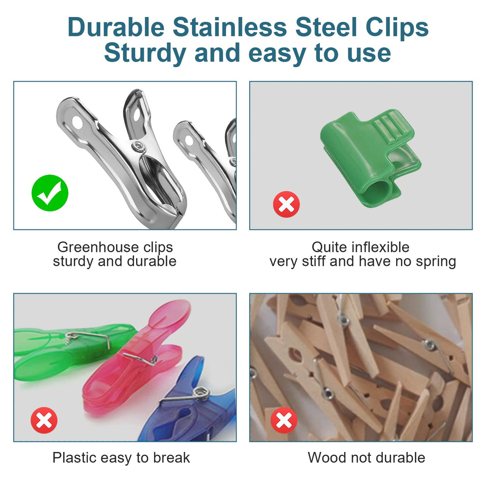 Cuxeedi Greenhouse Clips attached to garden hoops
