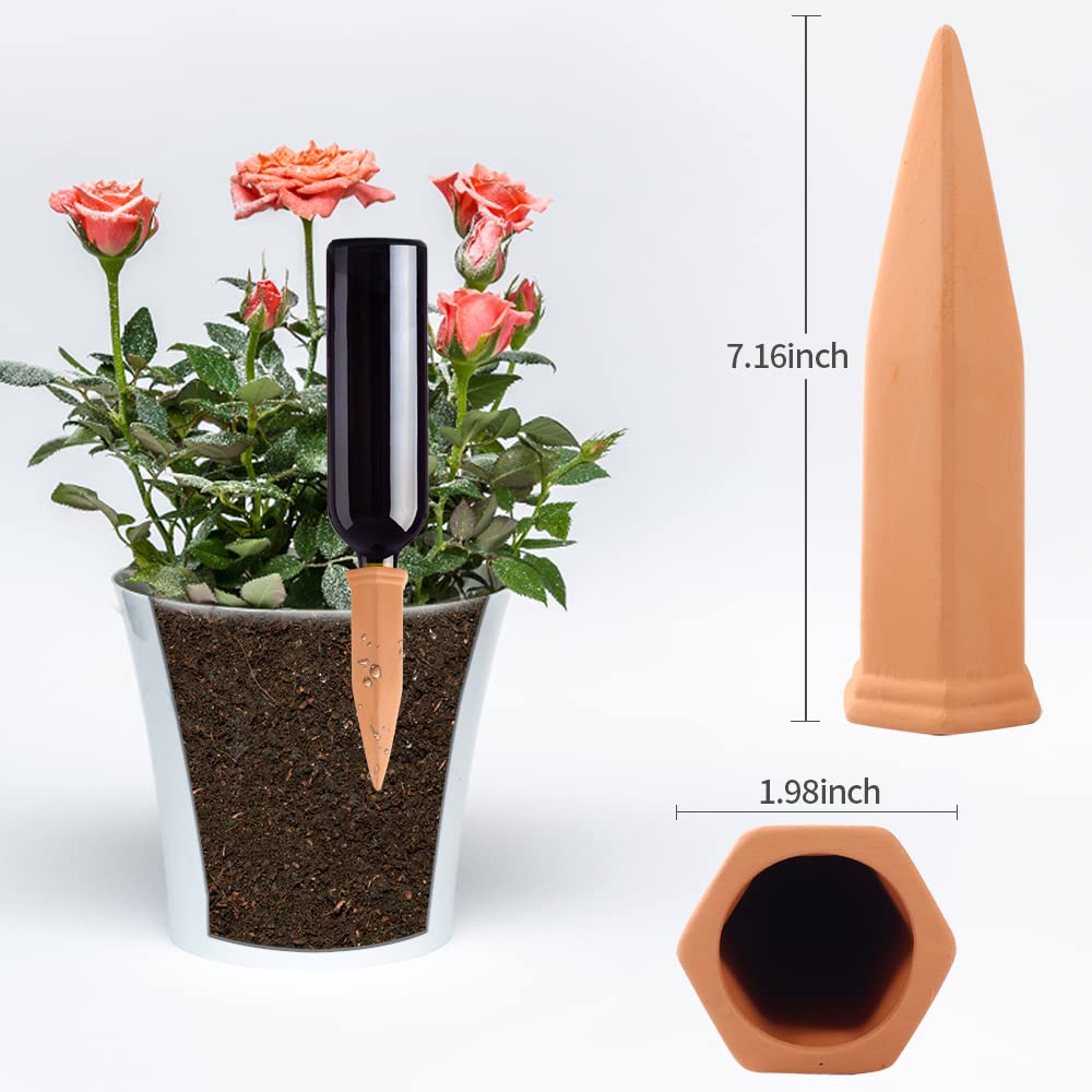 CUZZME watering spikes with a wine bottle attached for watering