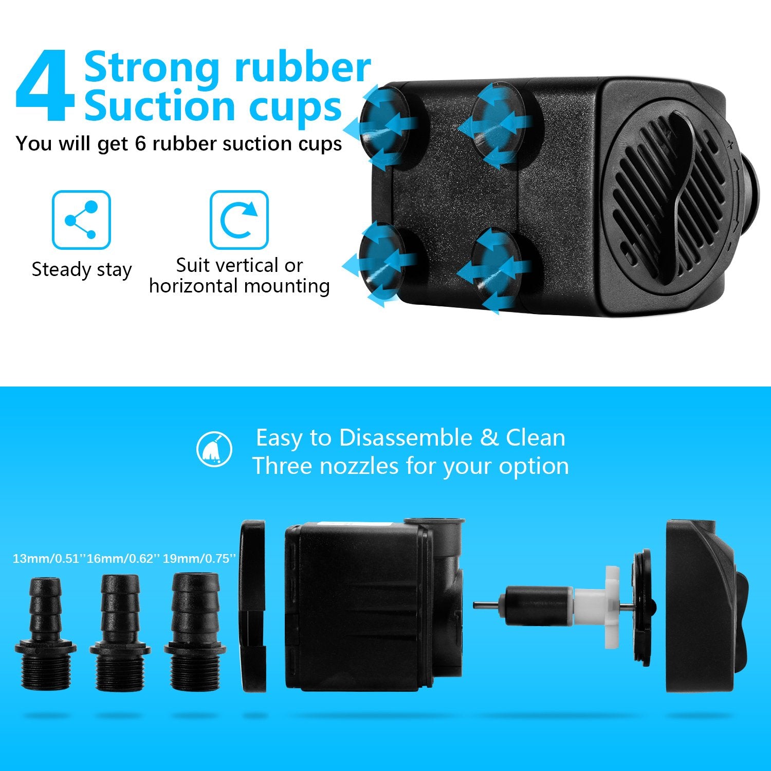 CWKJTOP fountain pump nozzle options displayed