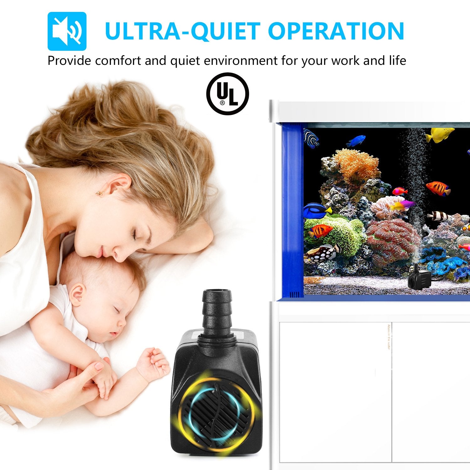 CWKJTOP pump secured with suction cups in a fish tank