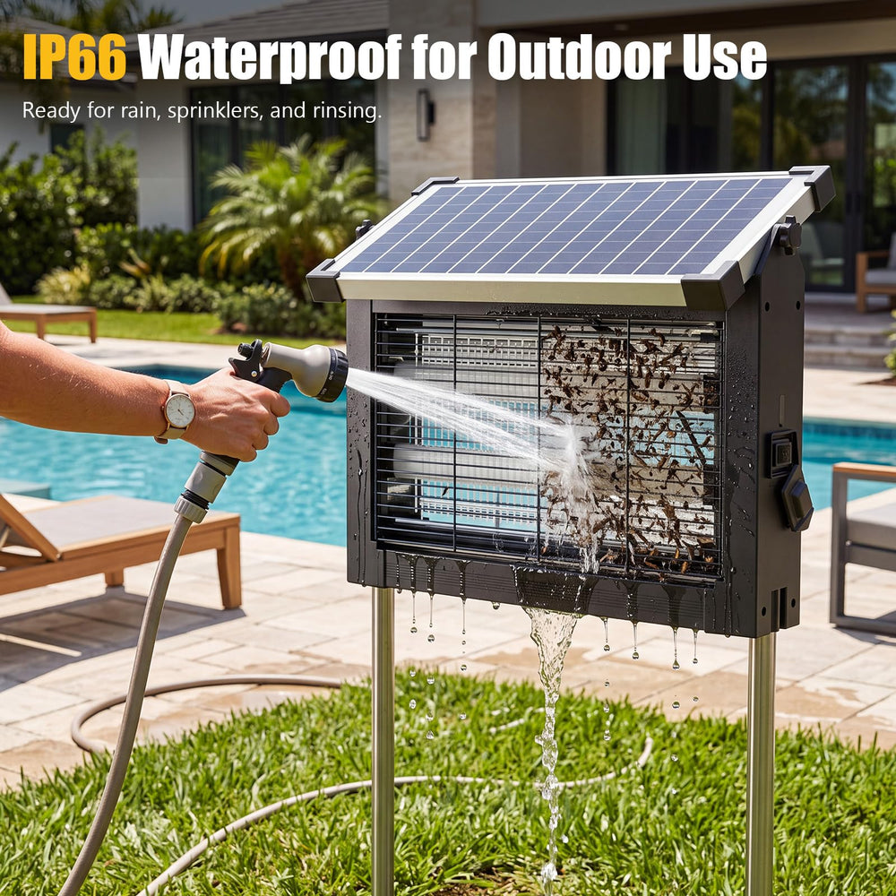 CXBER Solar Bug Zapper showing IP66 waterproof design