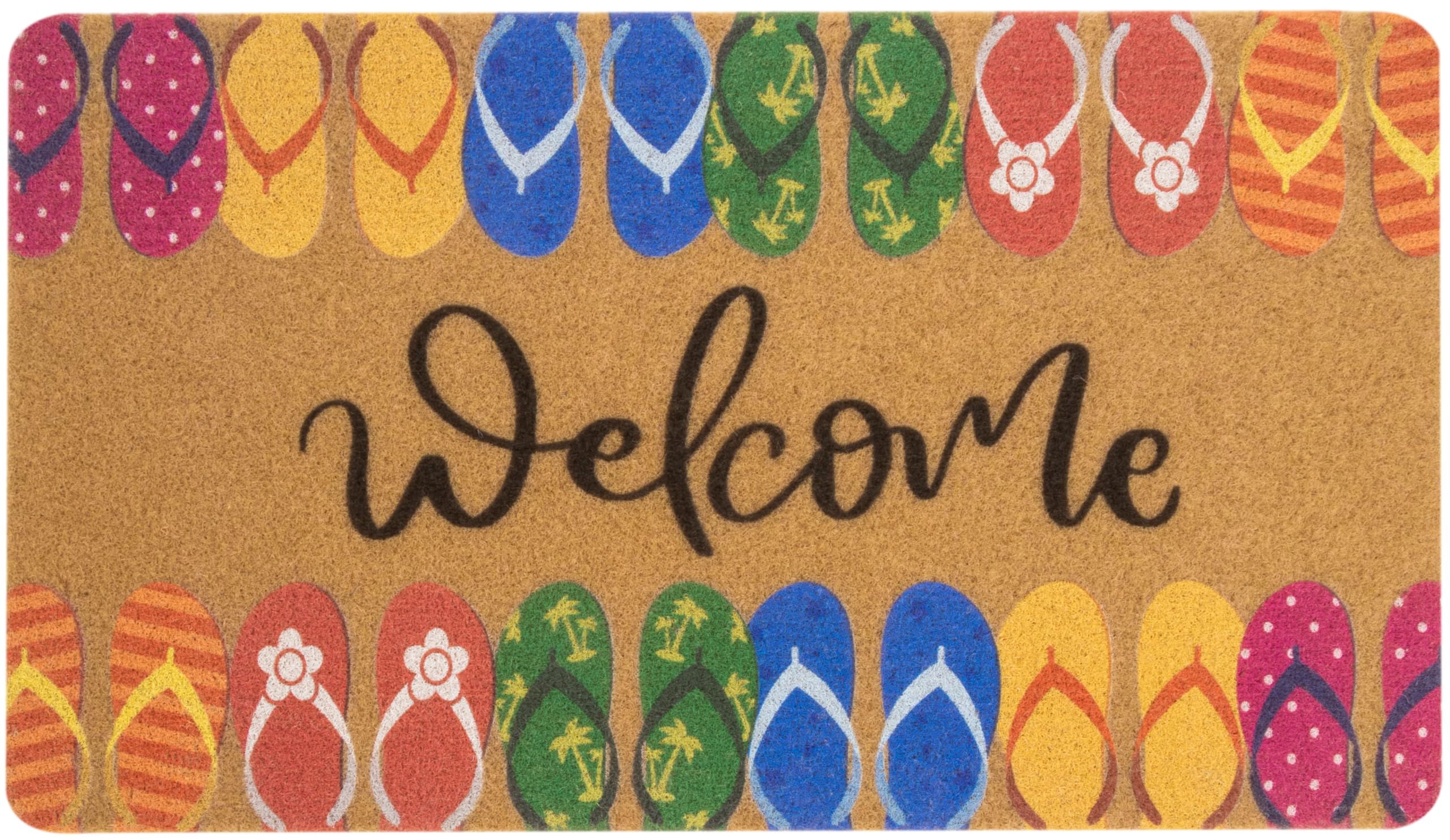 CXQRR Welcome Matt outdoor doormat with colourful flip-flop design
