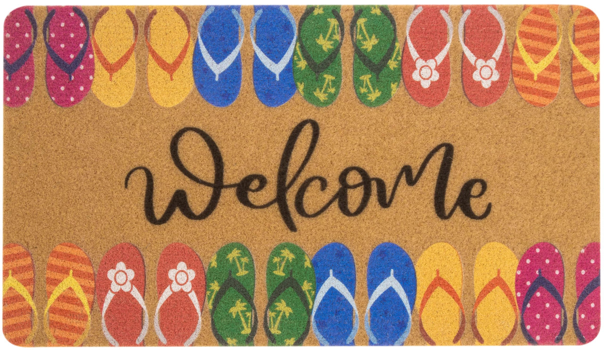 CXQRR Welcome Matt outdoor doormat with colourful flip-flop design