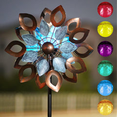Cyan Oasis Copper Wind Spinner front view with solar LED light
