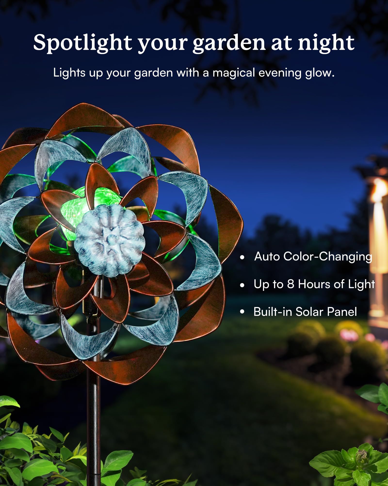 Cyan Oasis Wind Spinner in a garden setting