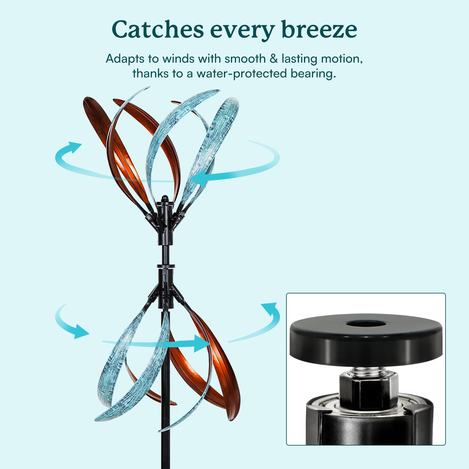 Cyan Oasis Wind Spinner Outdoor in garden setting