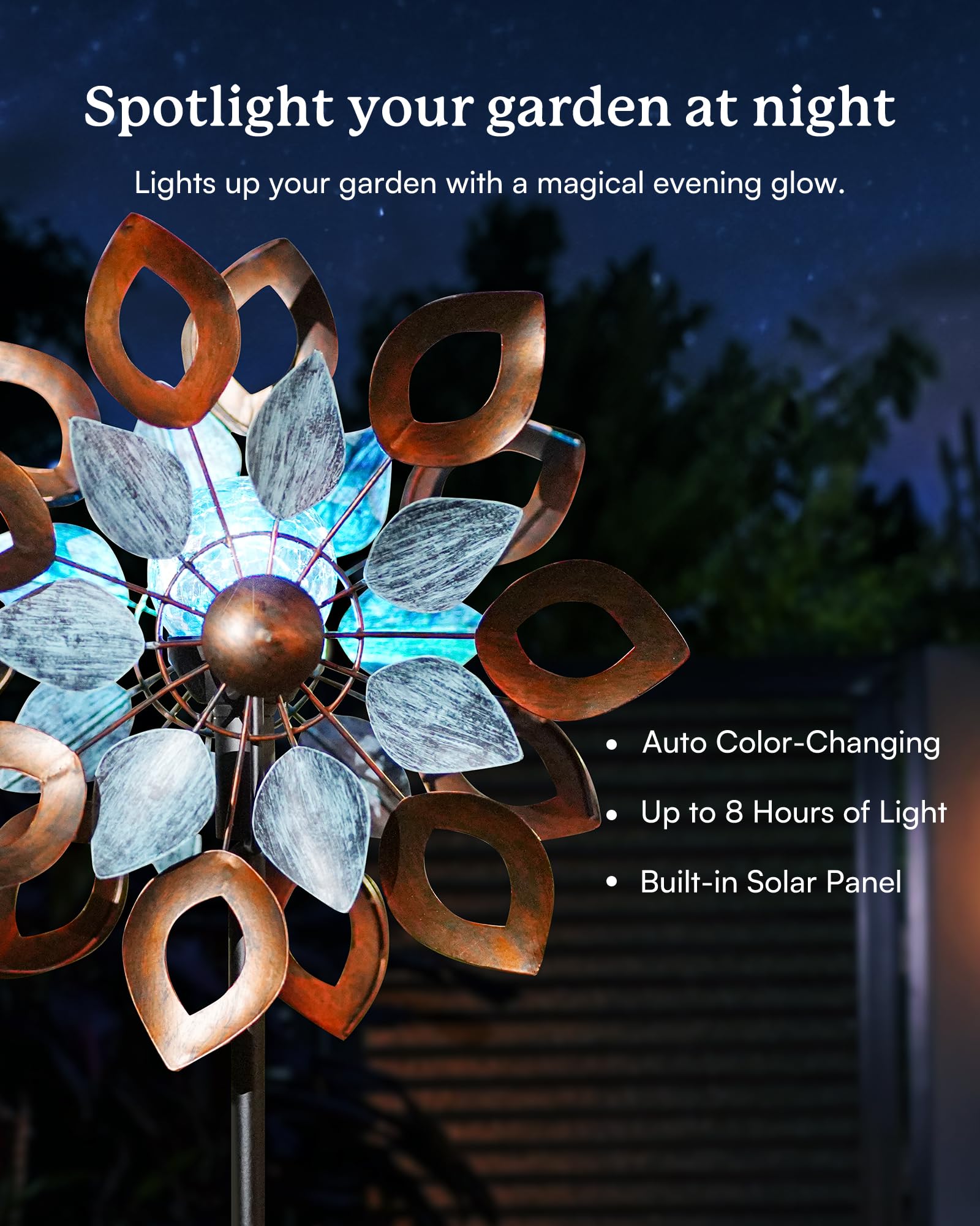 Cyan Oasis Wind Spinner with bronze leaf design