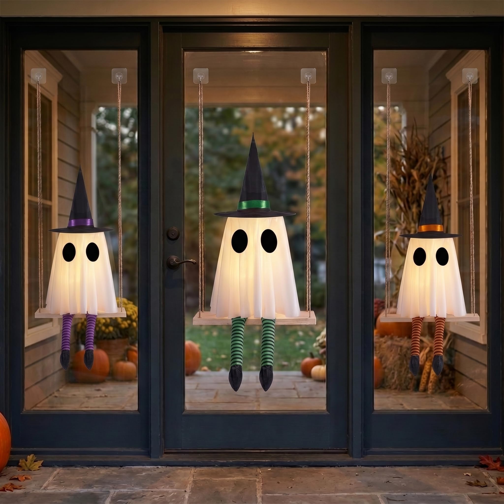 CYSKXYI ghost swing decor with rustic wooden swing board