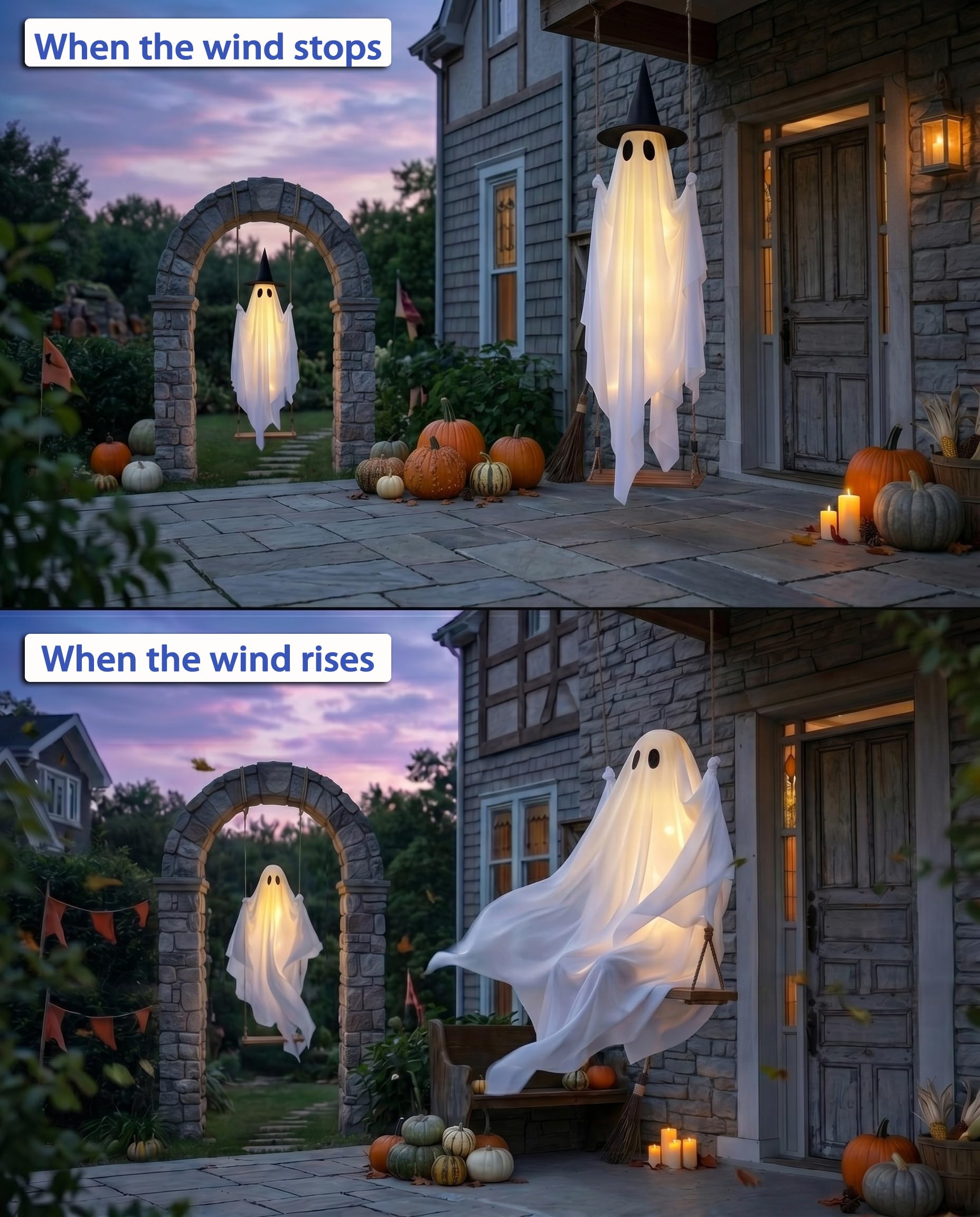 CYSKXYI Halloween ghost with pumpkins in the background