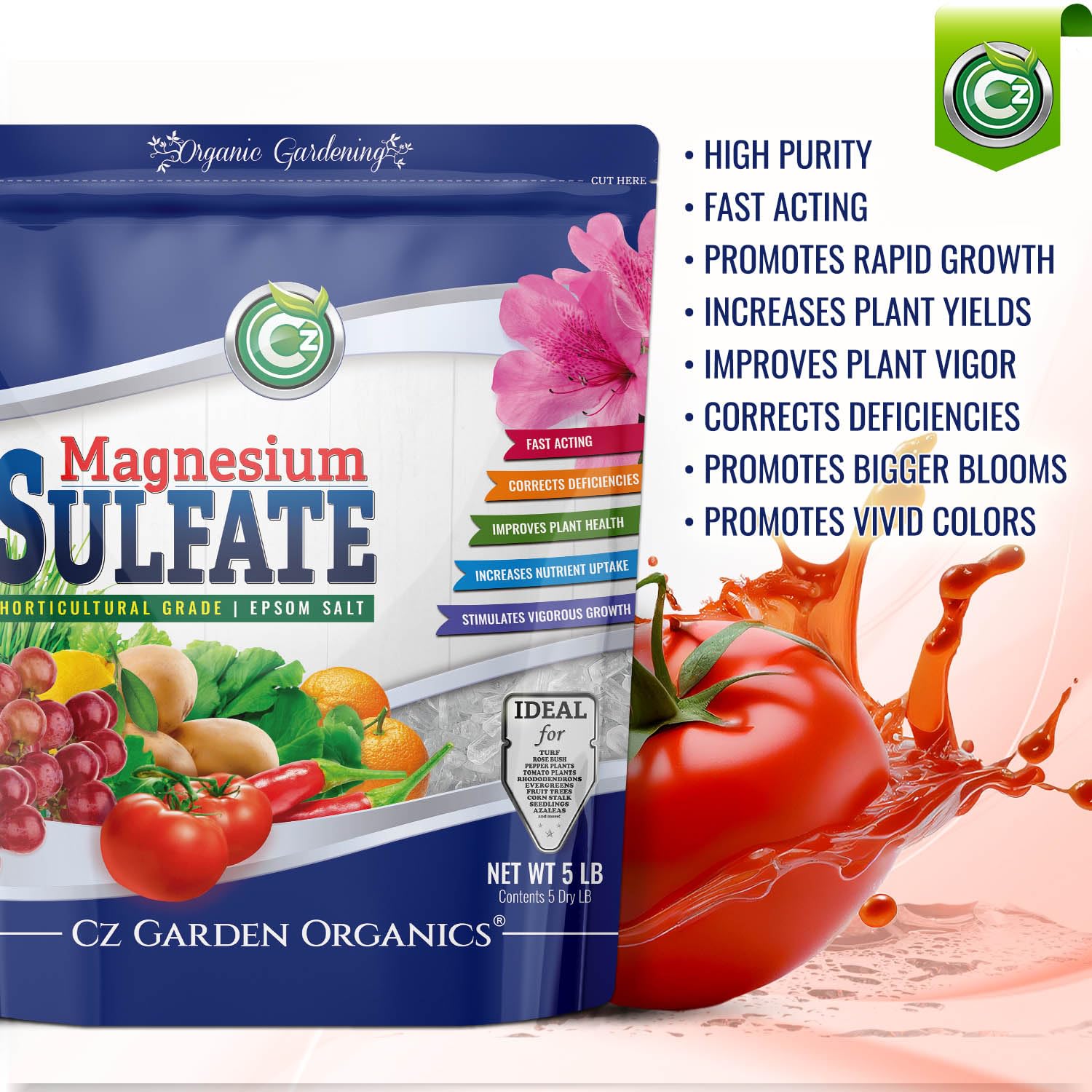 Cz Garden Magnesium Sulfate Epsom Salt side view with resealable pouch