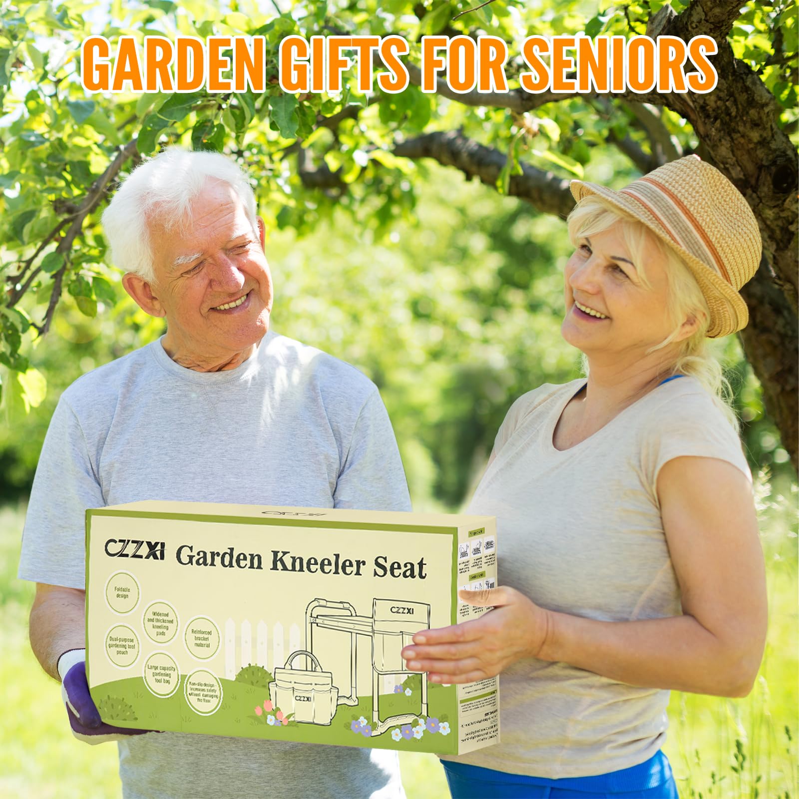 CZZXI Garden Kneeler and Seat dimensions and specifications displayed