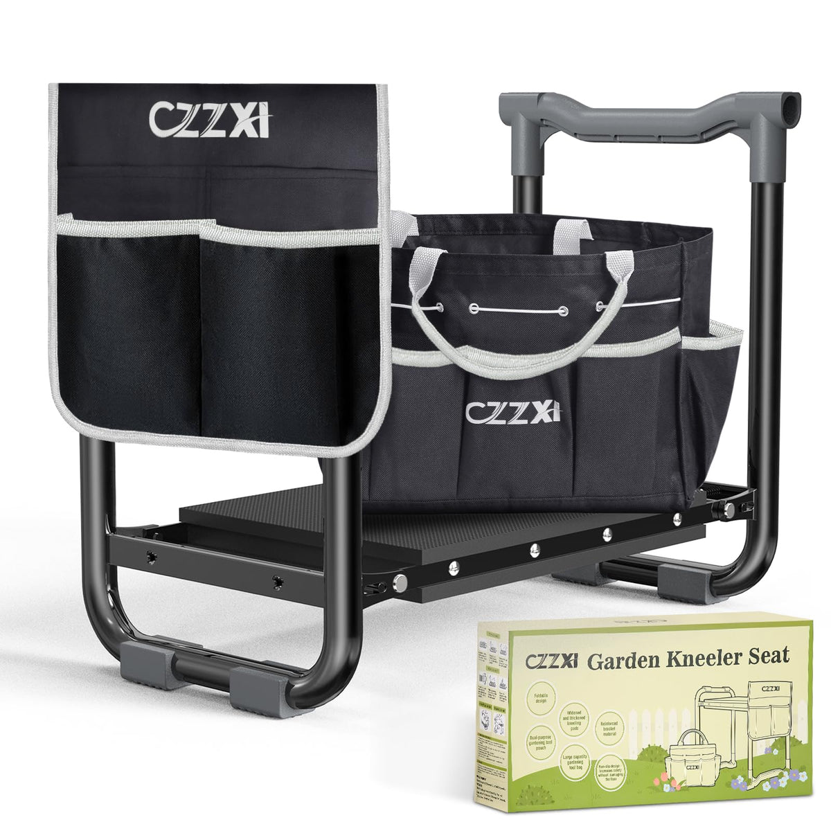 CZZXI Garden Kneeler and Seat with wider pad in black and gray