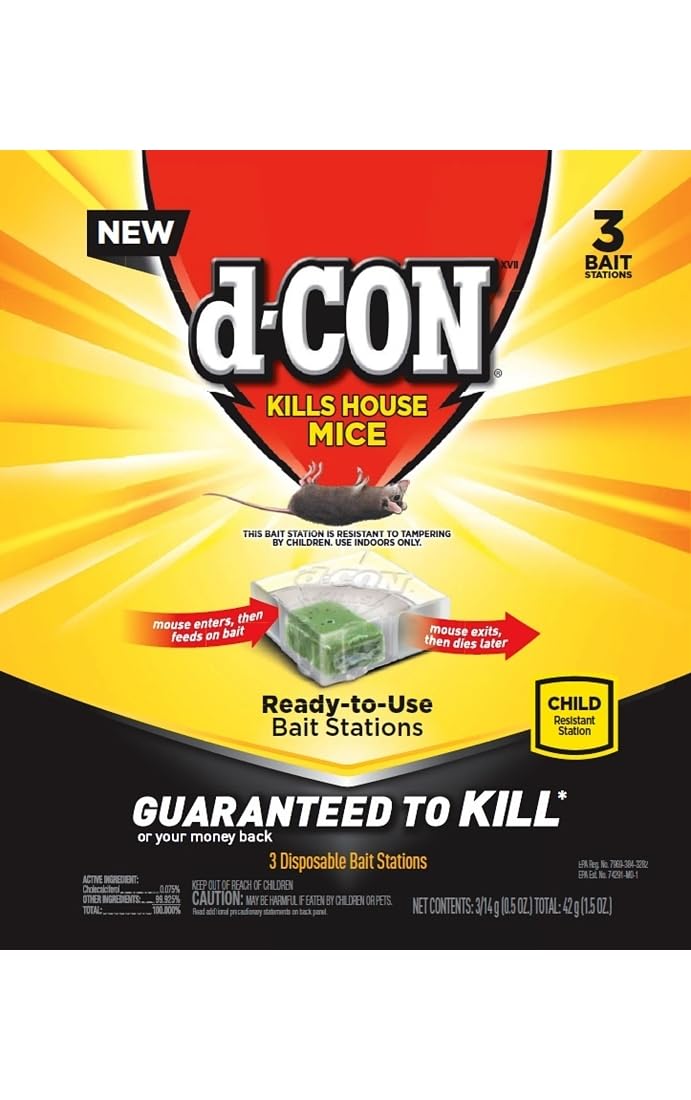 d-Con Corner Fit Mouse Bait Station in a garage setting