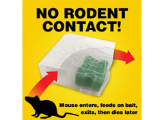 d-Con Corner Fit Mouse Bait Station transparent design showing bait