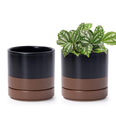 D'vine Dev 2-Pack Ceramic Pots front view, black and speckled tan