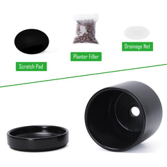 D'vine Dev 2-Pack Ceramic Pots with Saucers, Black, with saucers