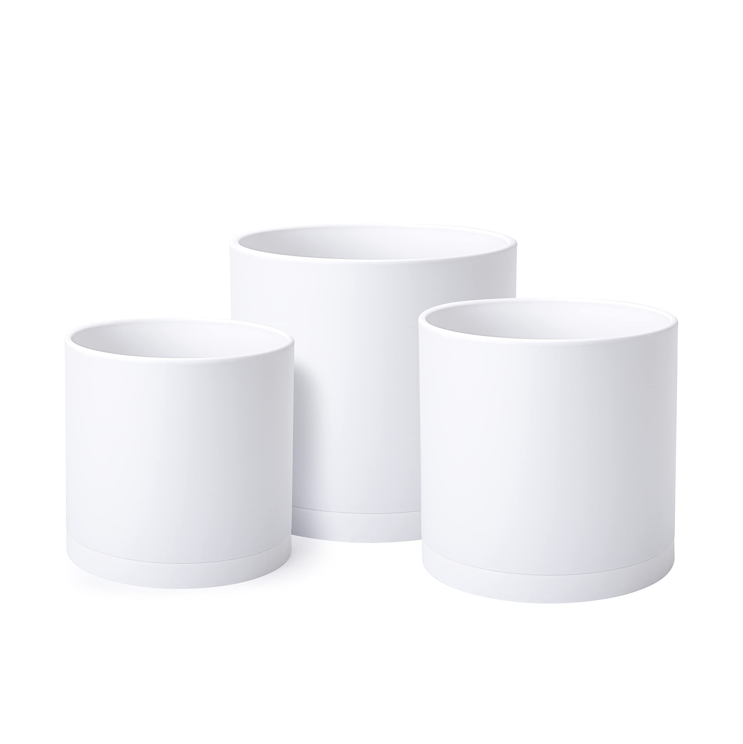 D'vine Dev 3-pack plastic pots in white with drainage holes
