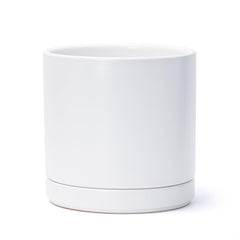 D'vine Dev 8.2 Inch Ceramic Planter Pot in white with saucer