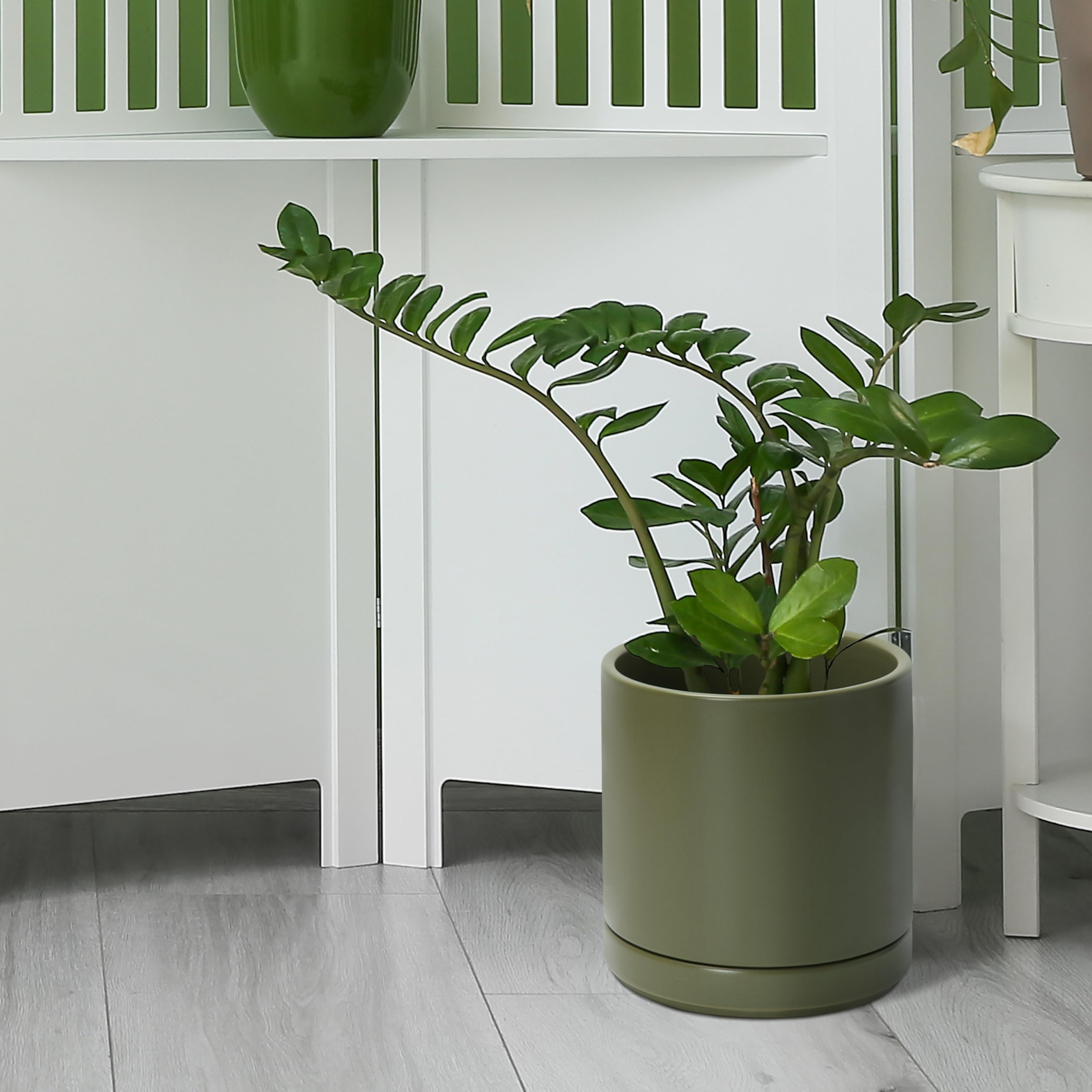 D'vine Dev 8.2 Inch Ceramic Planter Pot on a table with plants.