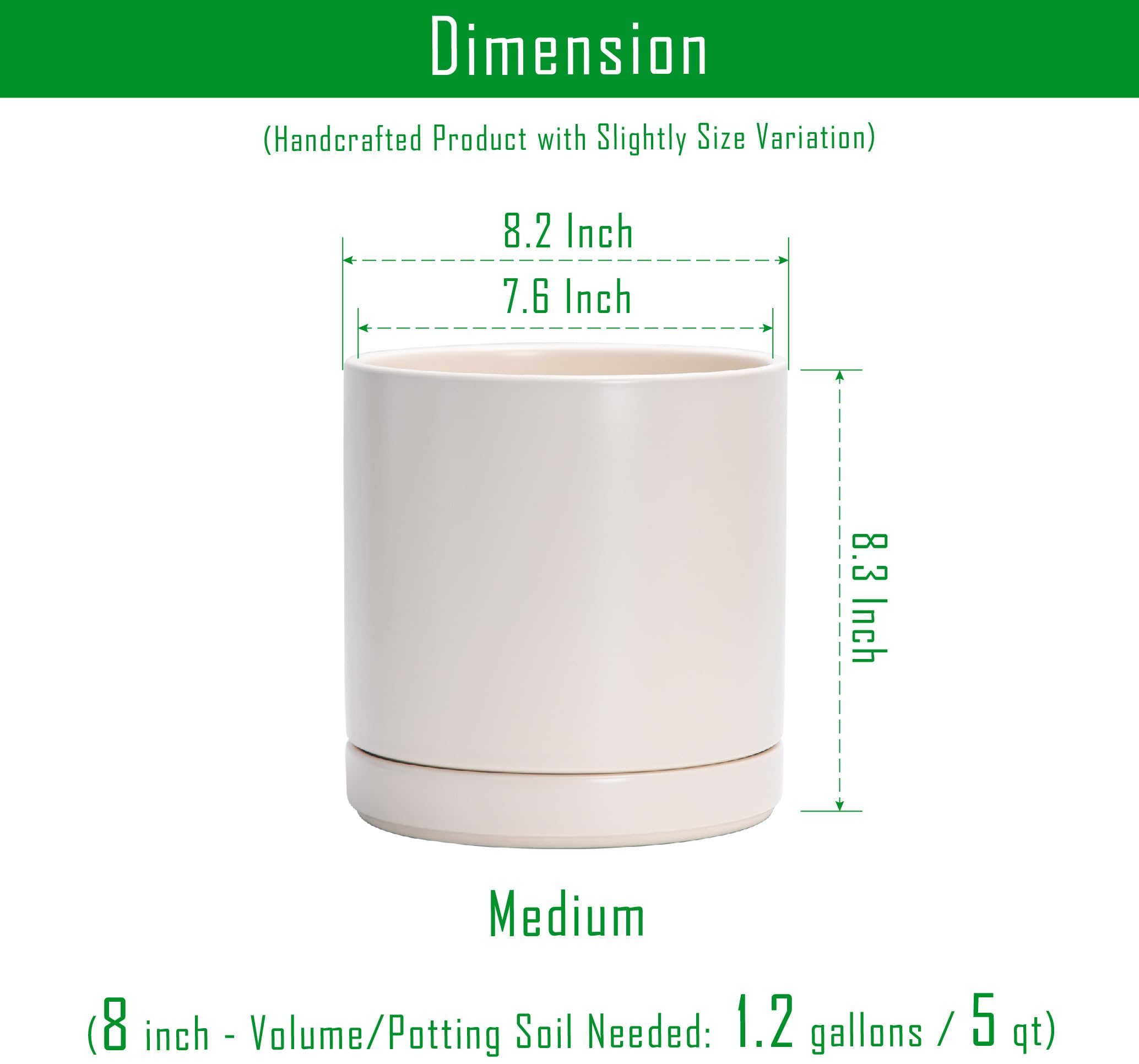 D'vine Dev 8.2 Inch Ceramic Planter Pot with drainage hole