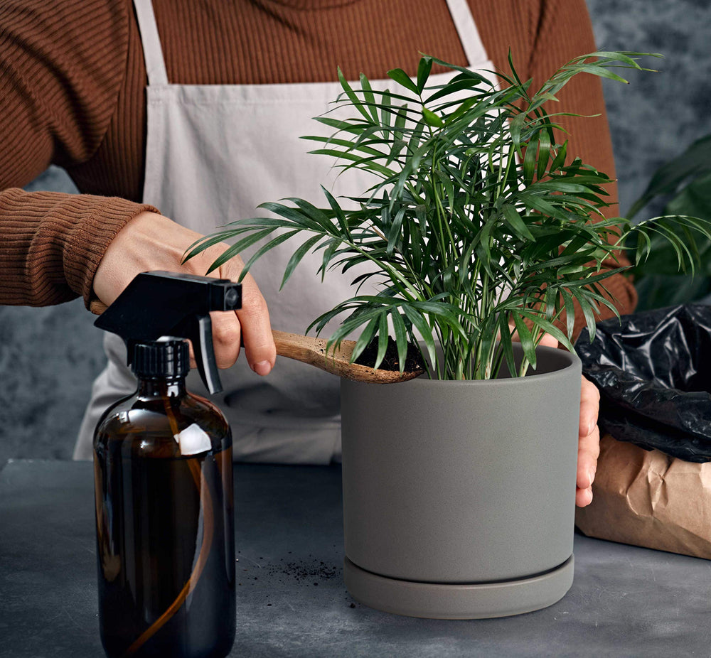 D'vine Dev 8 Inch Ceramic Planter Pot Gray packaging
