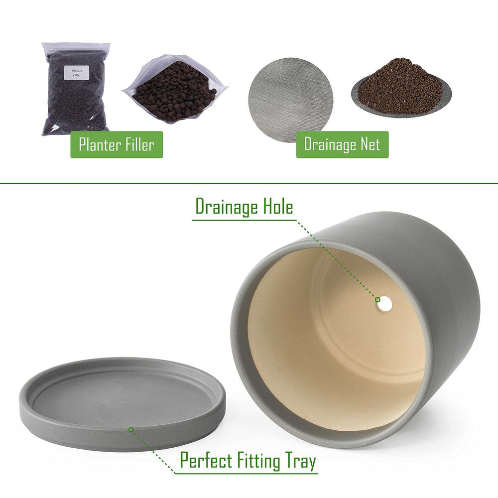 D'vine Dev 8 Inch Ceramic Planter Pot Gray with protective pad