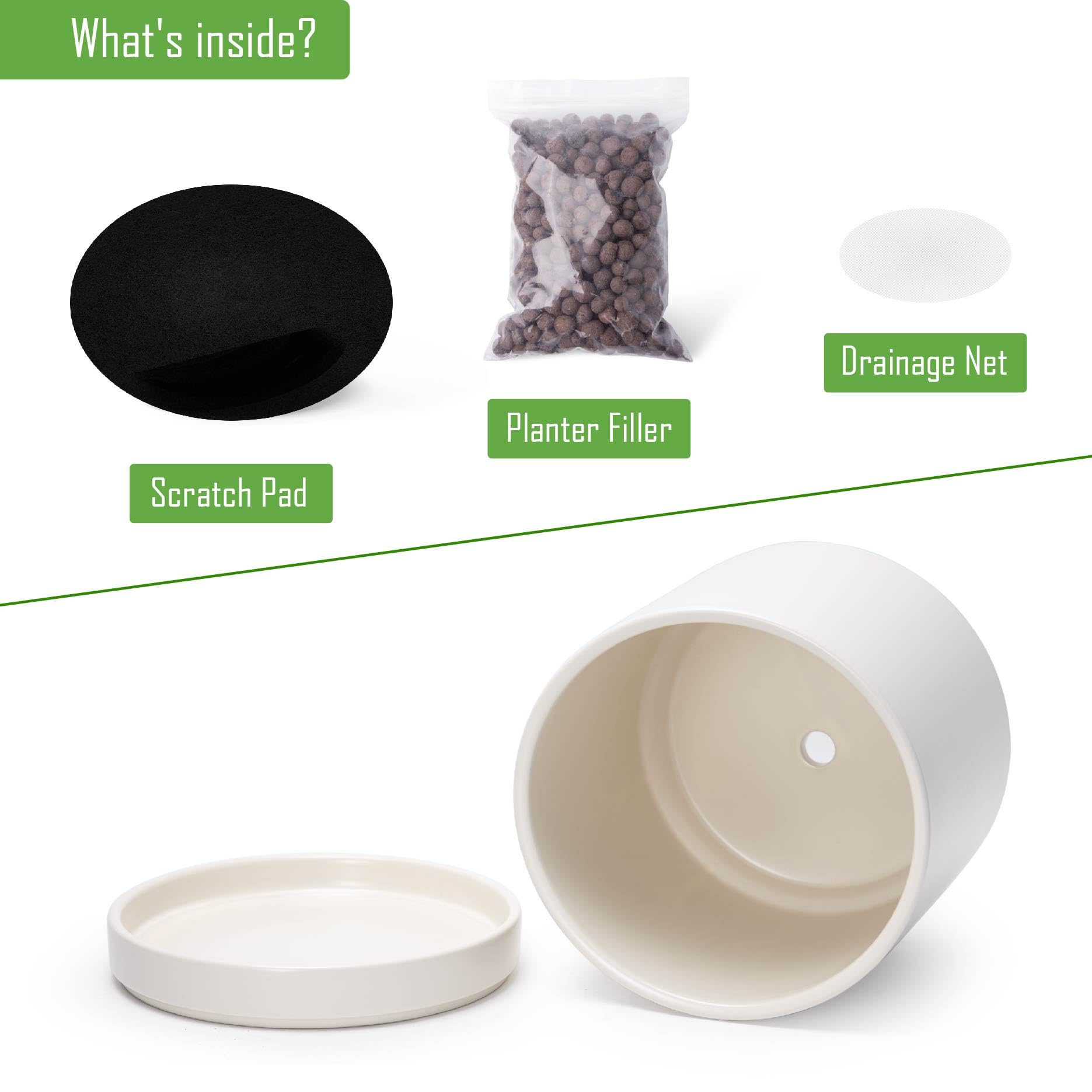 D'vine Dev Ceramic Planter Pot with included accessories