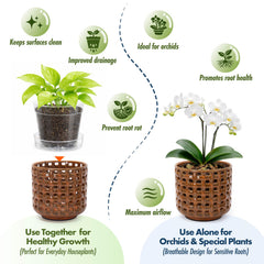 D'vine Dev Orchid Pot with clear nursery insert and saucer