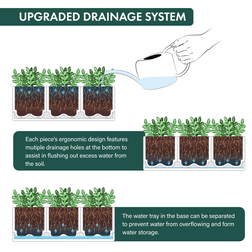 D'vine Dev planter set showing dimensions and features