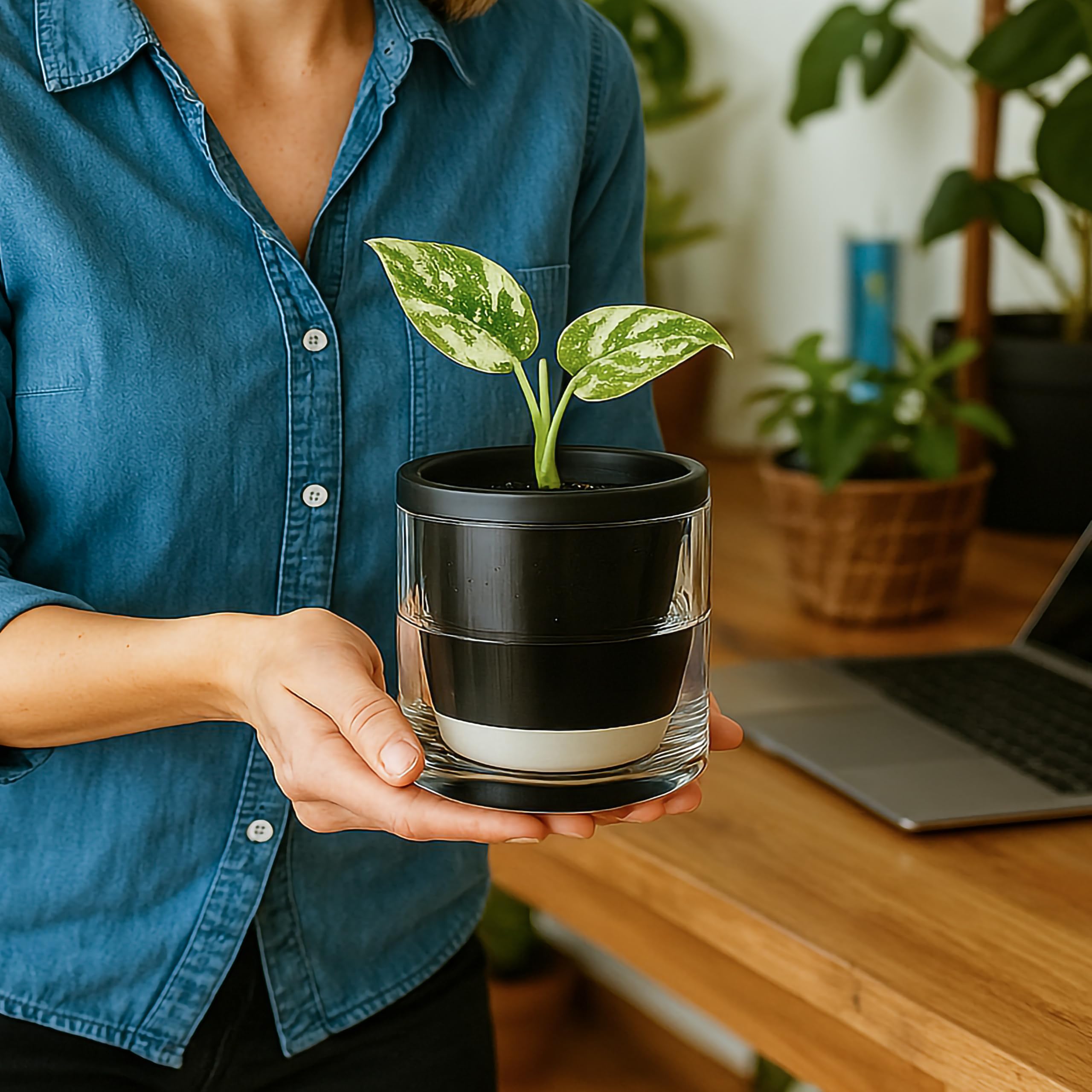 D'vine Dev planter with herbs inside