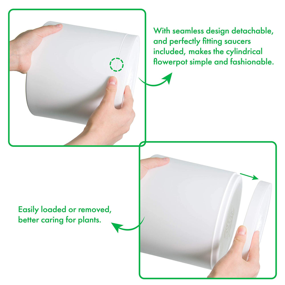 D'vine Dev plastic pot set with saucers in white