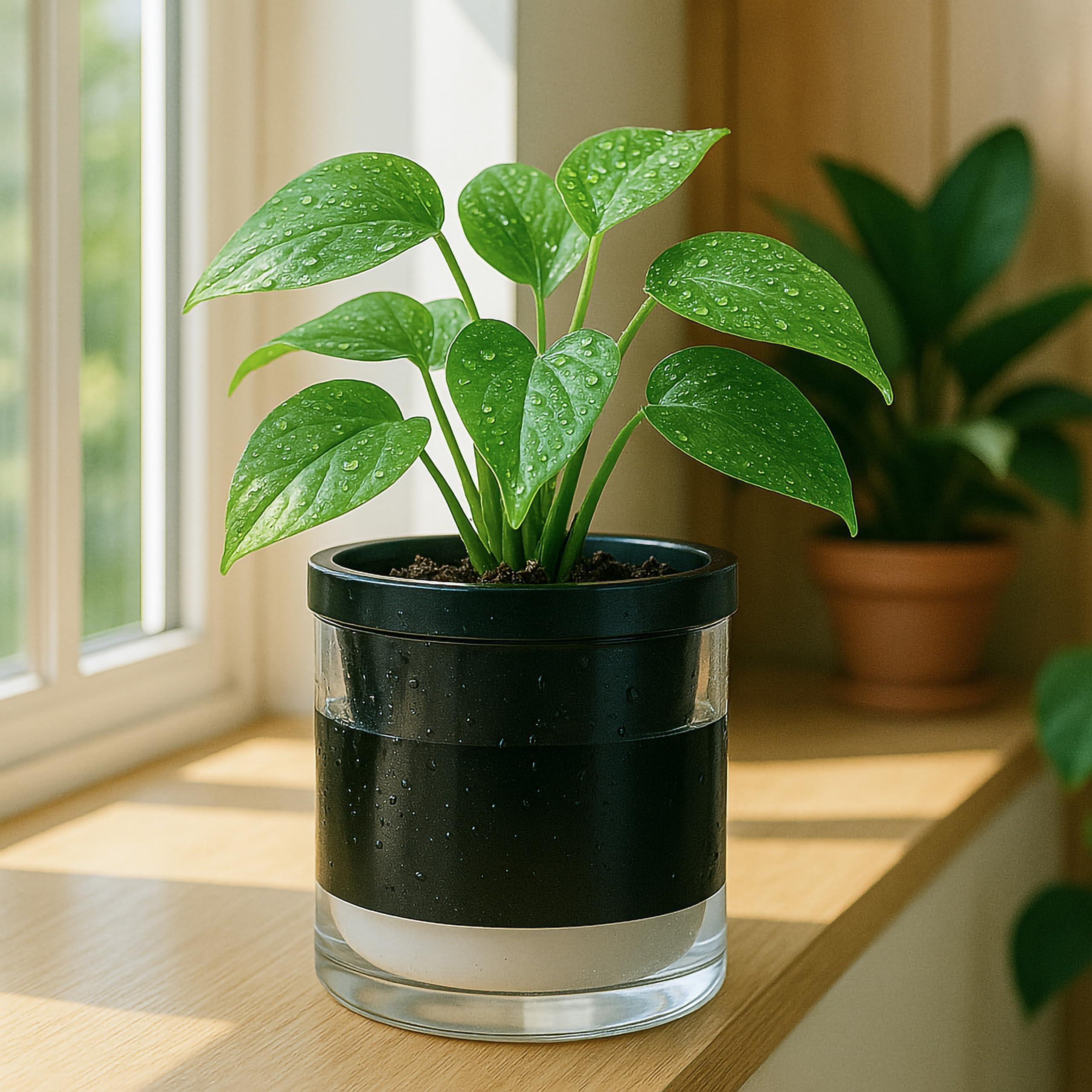 D'vine Dev Self-Watering Planter Pot with small spider plant