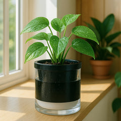 D'vine Dev Self-Watering Planter Pot with small spider plant