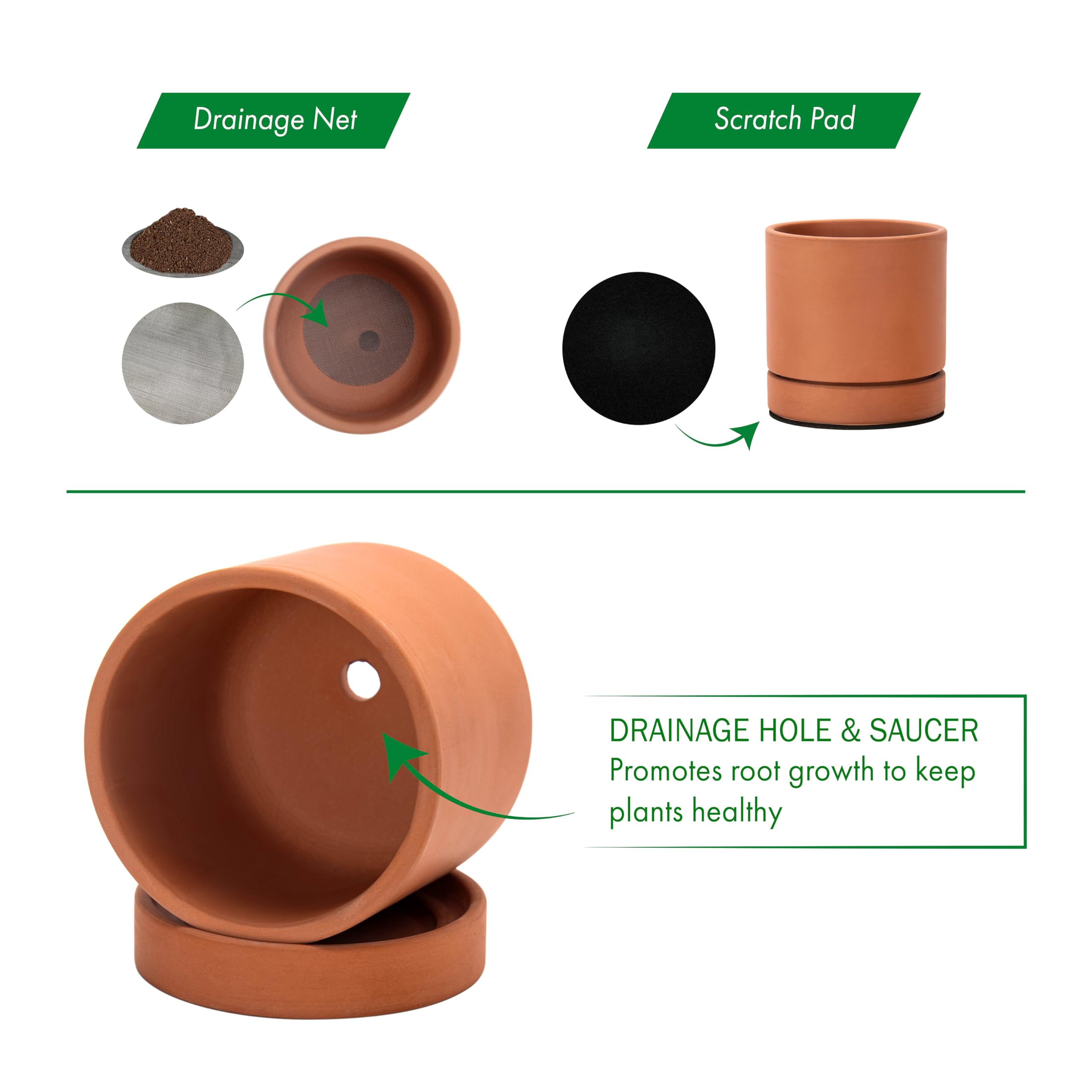 D'vine Dev terracotta plant pot set of 2 on wooden table