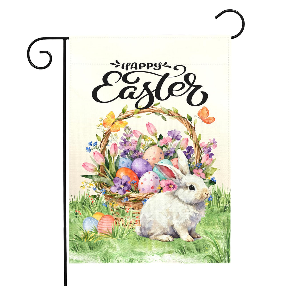 Dacawin Happy Easter Garden Flag front view with bunny and tulips