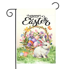 Dacawin Happy Easter Garden Flag front view with bunny and tulips