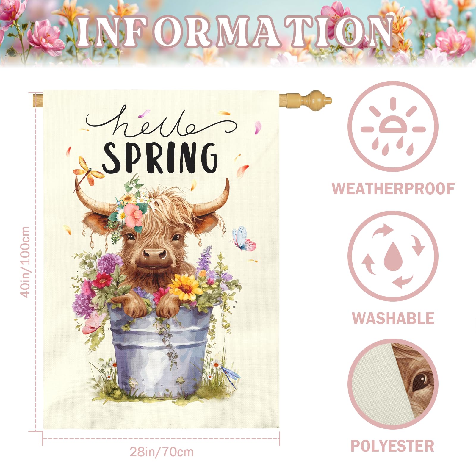 Dacawin Hello Spring Garden Flag 28x40 inches in outdoor setting