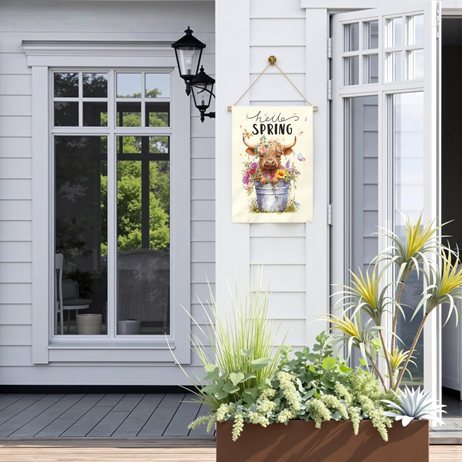 Dacawin Hello Spring Garden Flag featuring spring design in bright colours