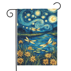 Dacawin Summer Daisy Garden Flag featuring dragonflies and a starry night design
