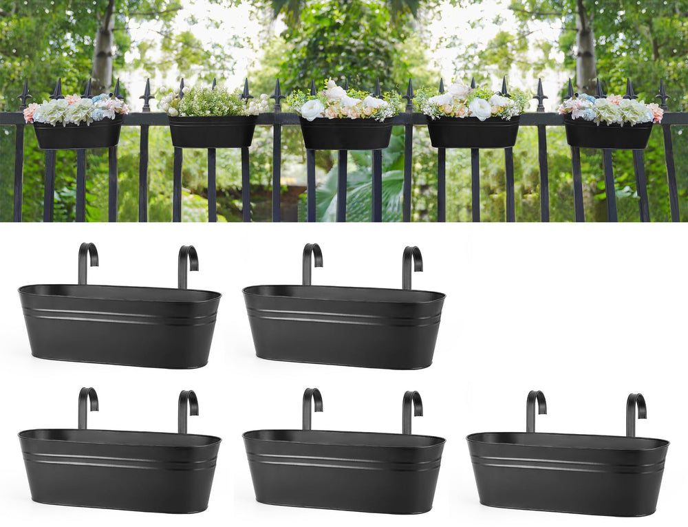 Dahey 15-inch black metal railing planter box front view
