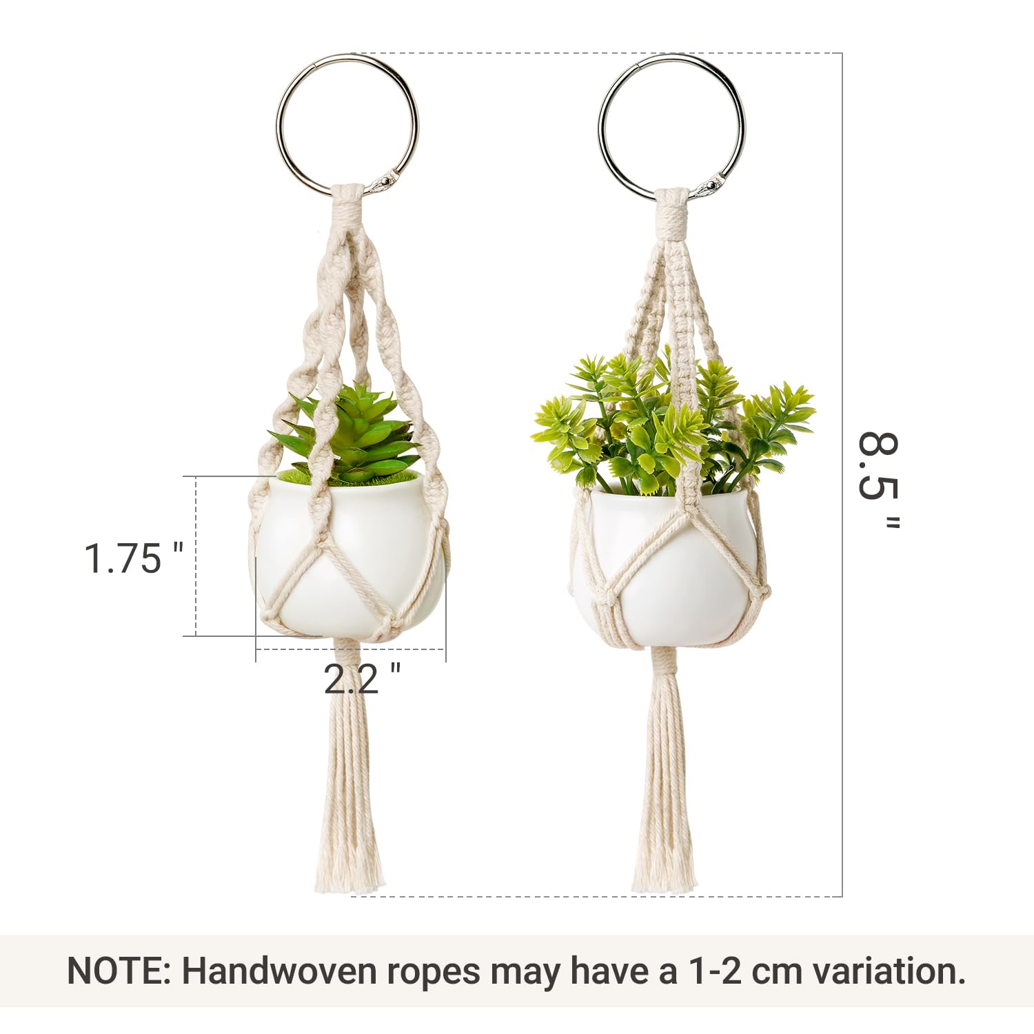 Dahey macrame plant hangers displayed in a car rearview mirror