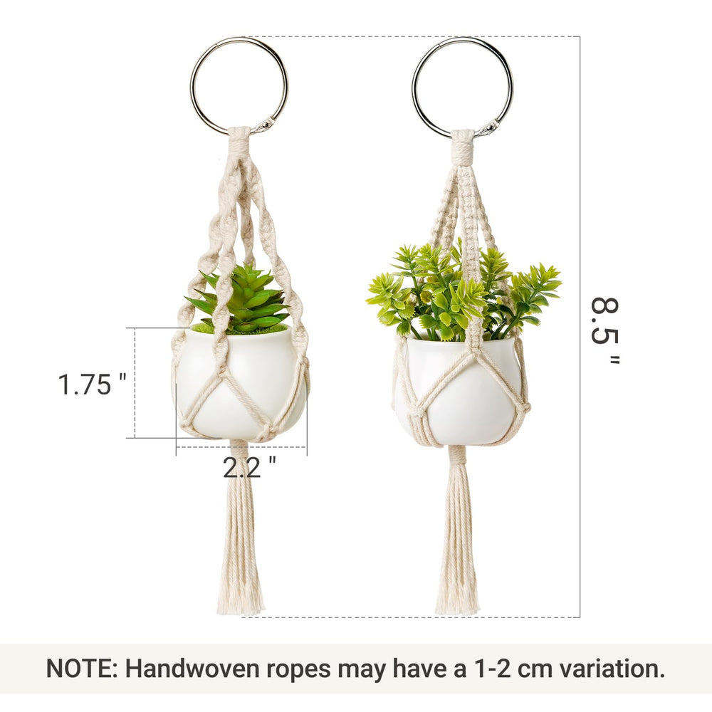 Dahey macrame plant hangers displayed in a car rearview mirror