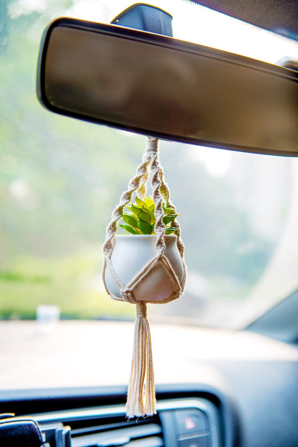 Dahey macrame plant hangers in a decorative indoor setting
