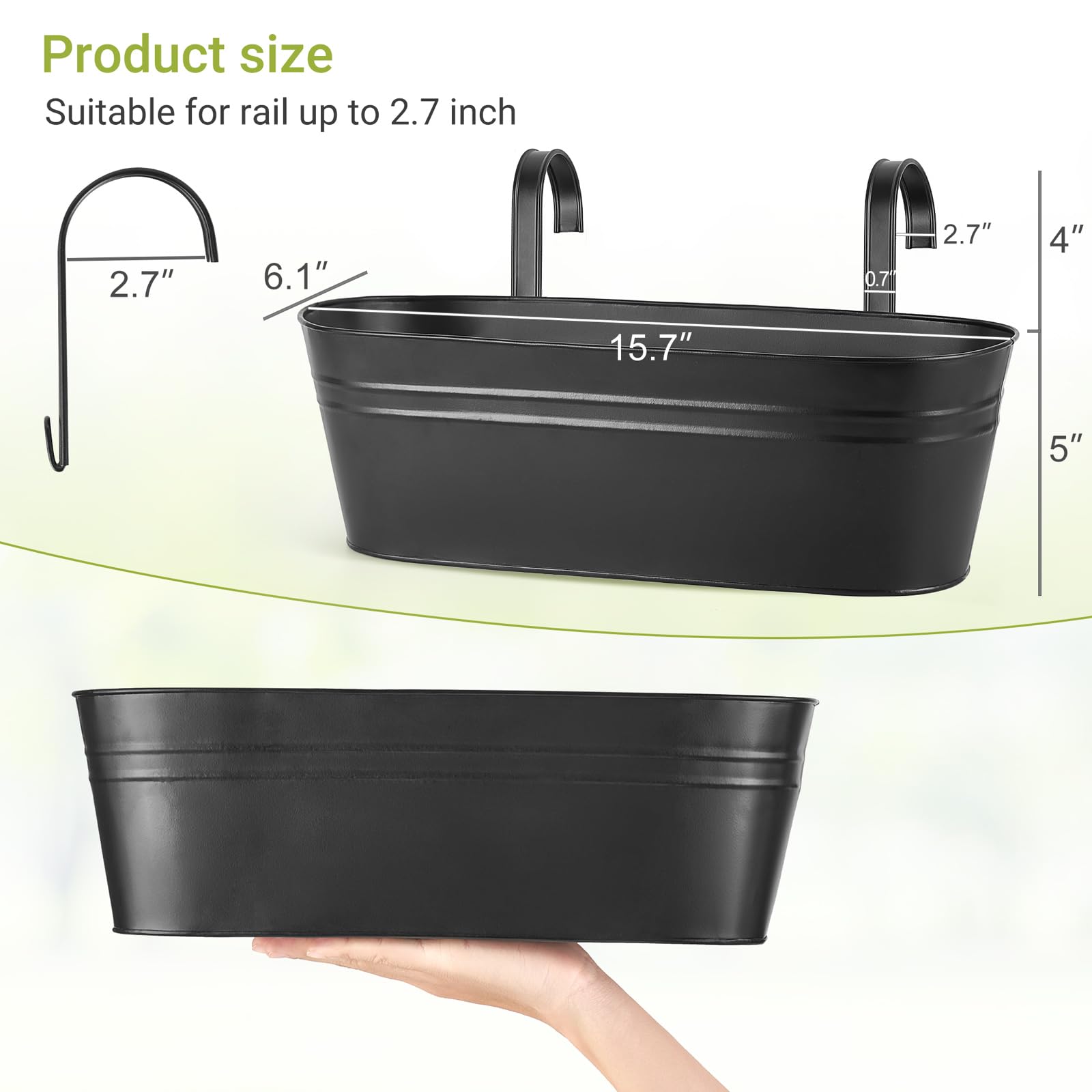 Dahey metal hanging flower pots from side view