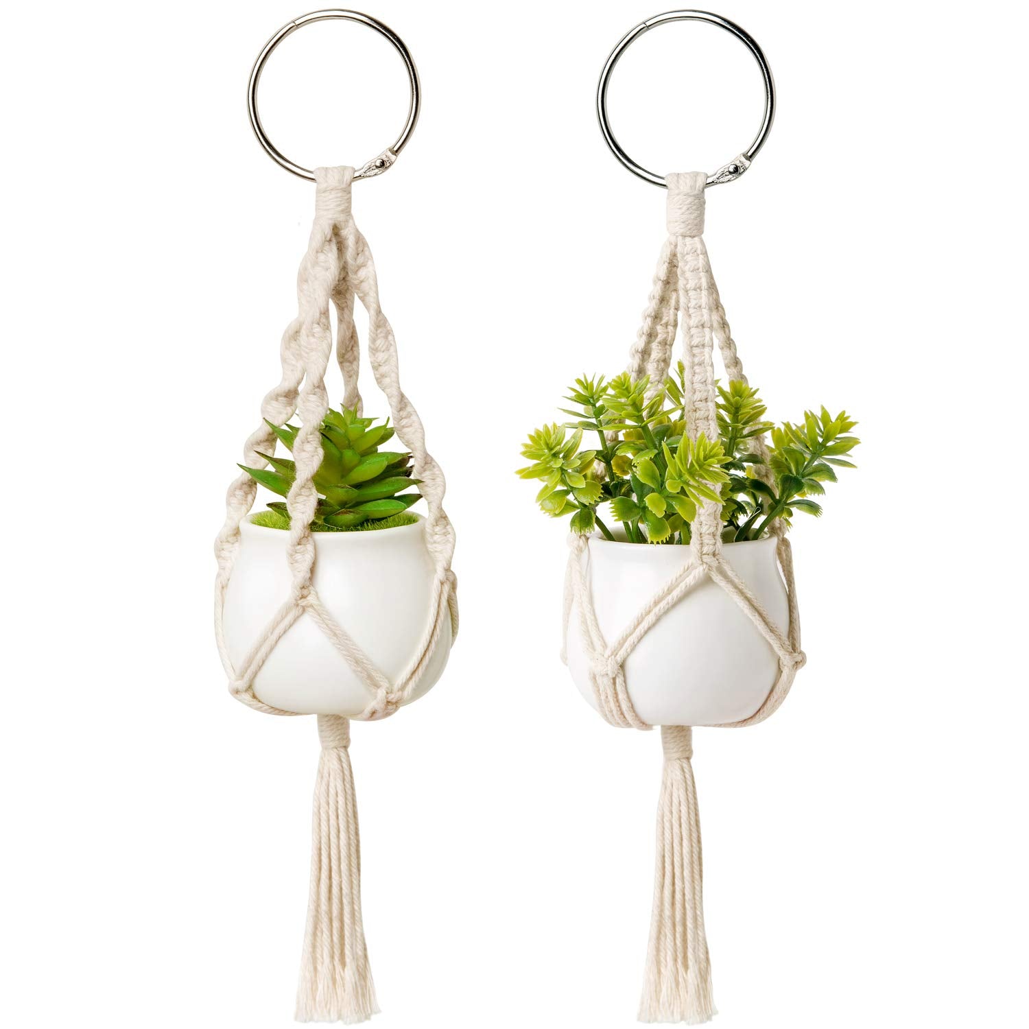 Dahey Mini Macrame Plant Hanger with artificial plant and clay pot