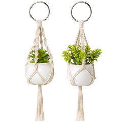 Dahey Mini Macrame Plant Hanger with artificial plant and clay pot