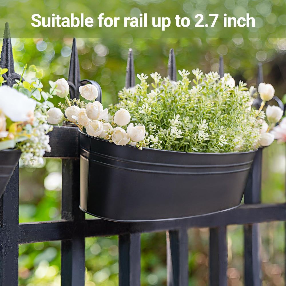 Dahey planters arranged on a balcony railing