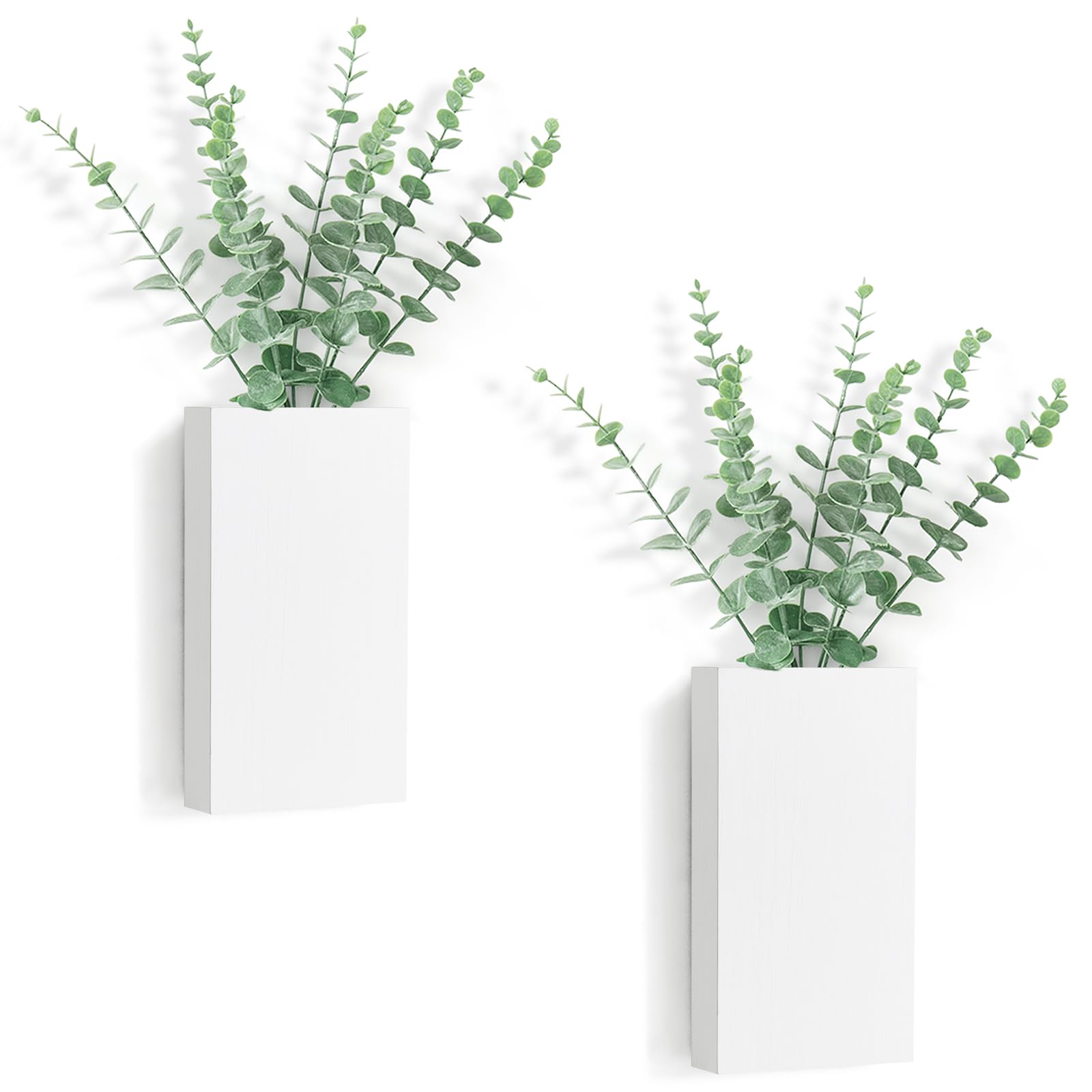 Dahey wall planter vase with fake eucalyptus, front view