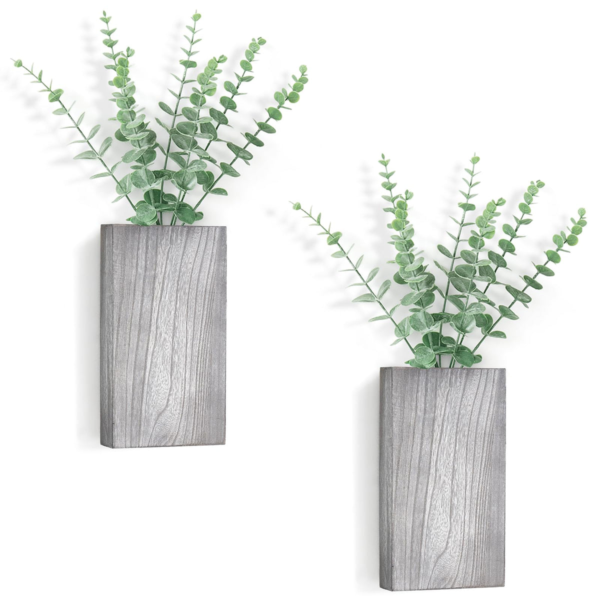 Dahey wall planter vase with fake eucalyptus front view